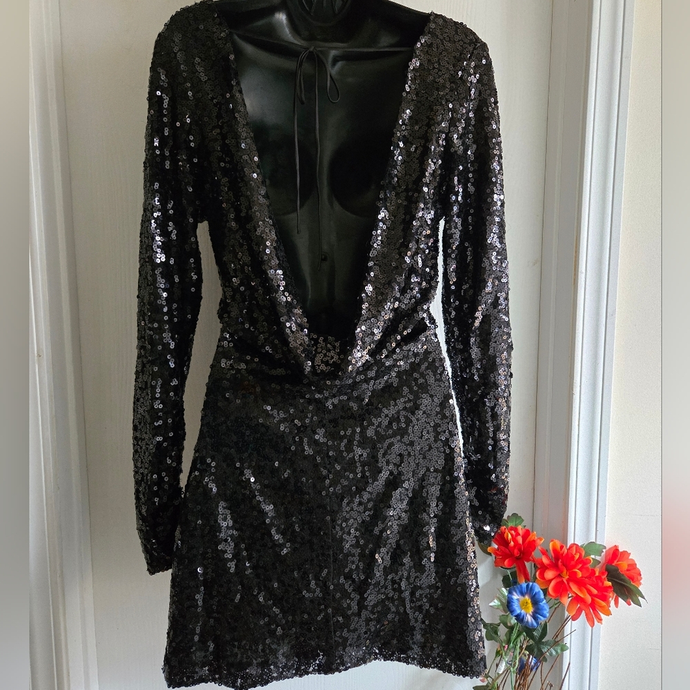 Deluc | Black Sequin Mini  Dress Cocktail Glam NWT - Picture 8 of 11